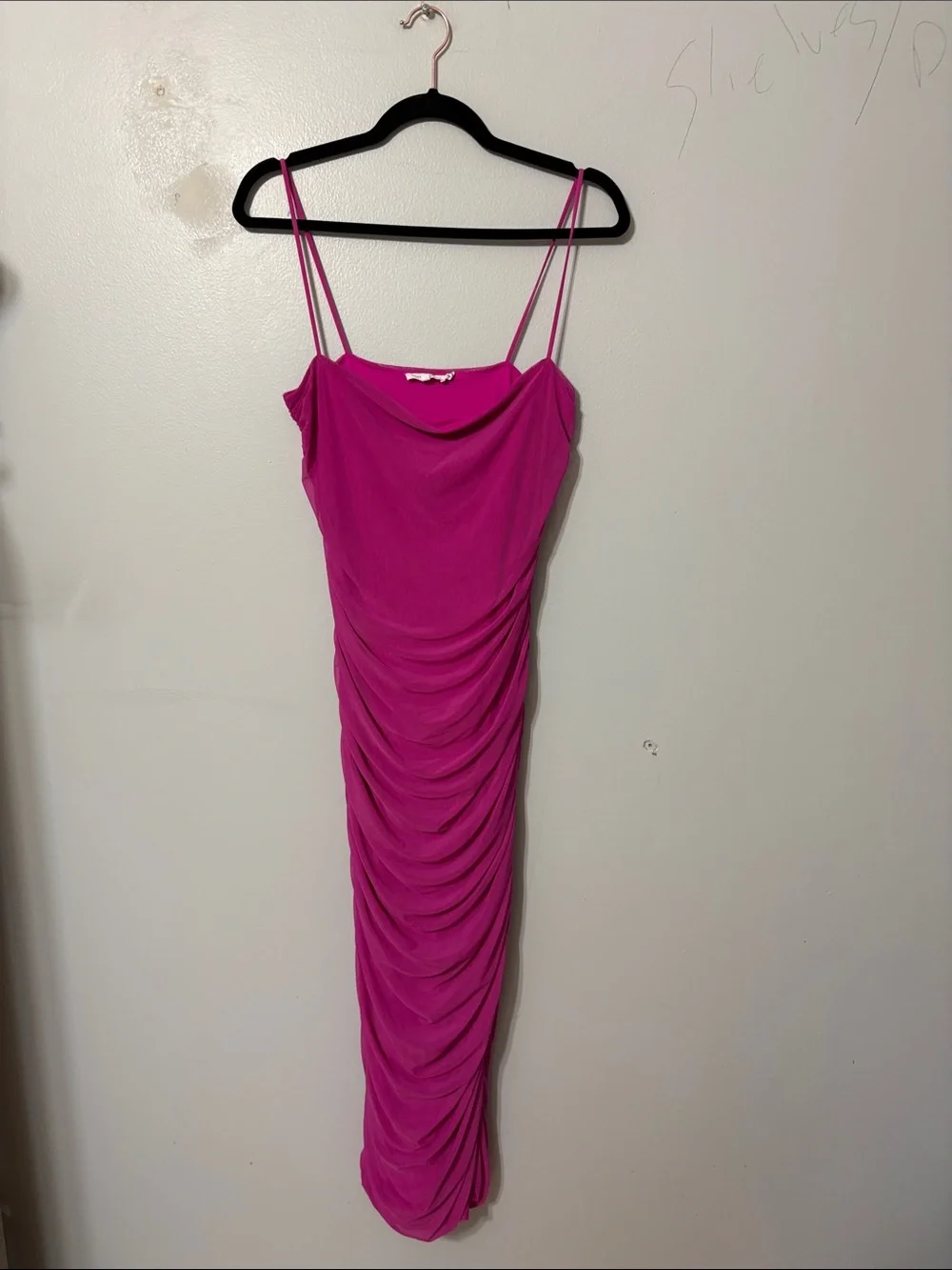 Good American Pop Off Pink Ruched Mesh Bodycon Midi Dress Size 4 (XL) - Picture 3 of 7